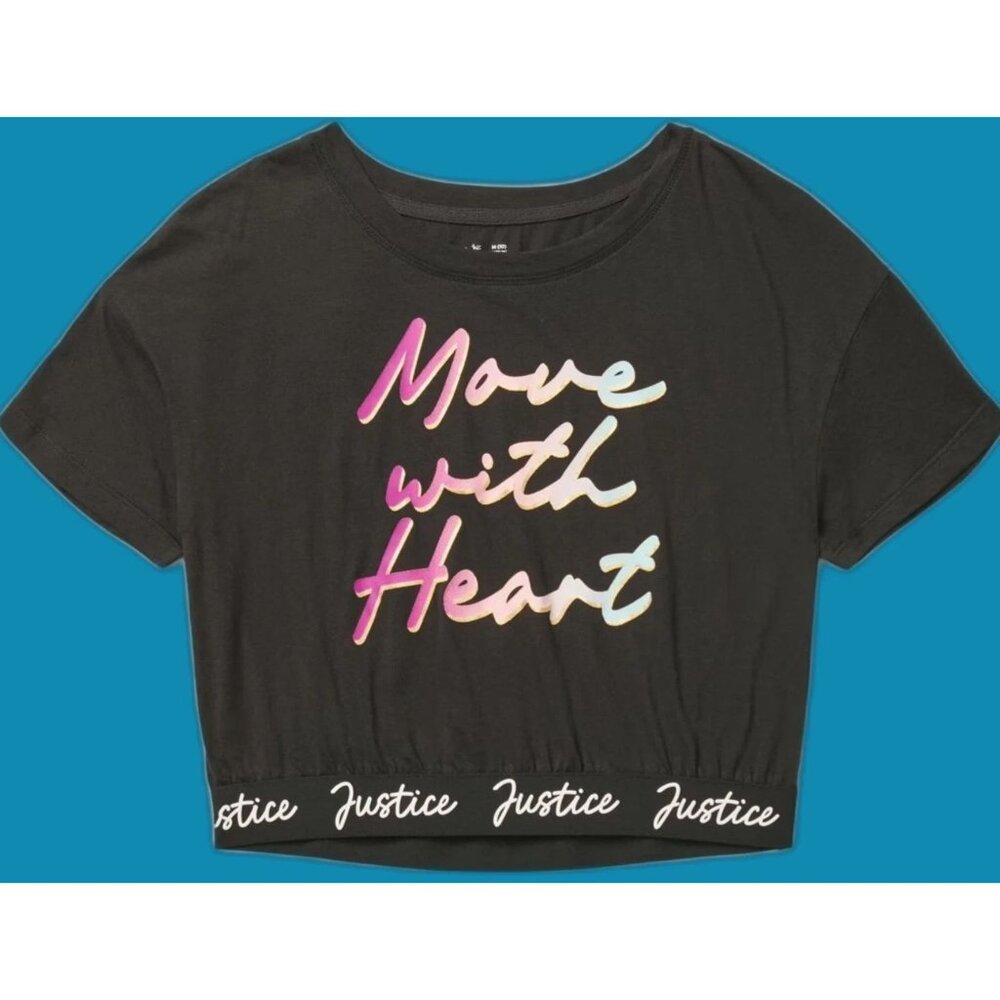 JUSTICE Girls XS Move With Heart Graphic Print Shirt SIZE 5-6 NEW
